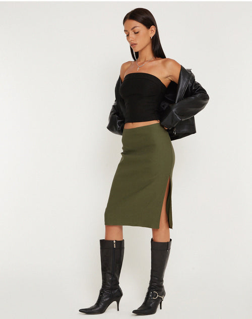 image of Sekoji Side Slit Midi Skirt in Khaki