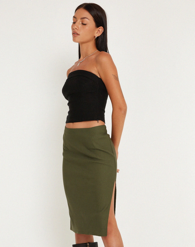 image of Sekoji Side Slit Midi Skirt in Khaki