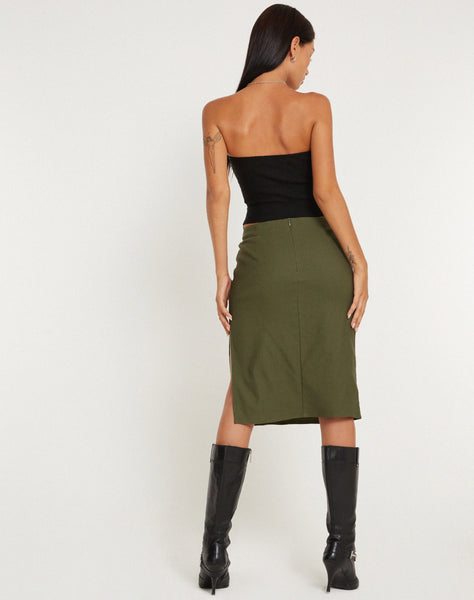 image of Sekoji Side Slit Midi Skirt in Khaki