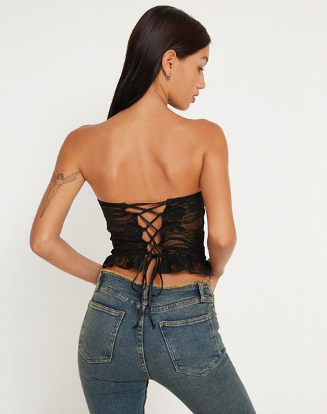 image of Shaka Bandeau Top in Lace Black