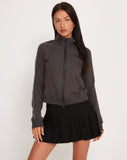 Image of Sookie Zip Up High Neck Sweater in Beluga Grey Piping