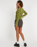 image of Sujata Cardi in Moss Green Custard Daisy Embro