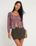 image of Thena Long Sleeve Top in 90's Floral Burgundy