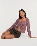 image of Thena Long Sleeve Top in 90's Floral Burgundy