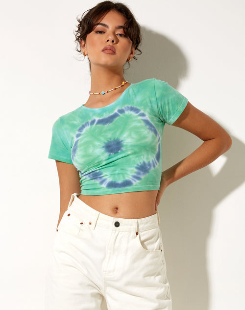 Tindy Crop Top in Green Blue Flower Tie Dye