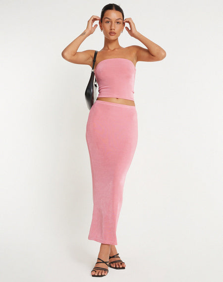 Cinta Low Rise Midi Skirt in Dusty Pink