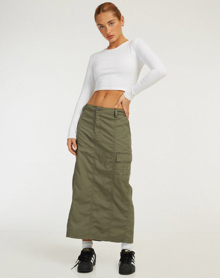 Catriona Midi Skirt in Military Khaki