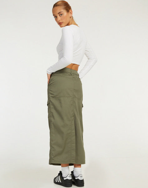 image of Widya Cargo Maxi Skirt in Dark Olive