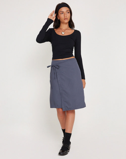 image of Yarbie Wrap Detail Midi Skirt in Charcoal Navy