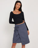 image of Yarbie Wrap Detail Midi Skirt in Charcoal Navy