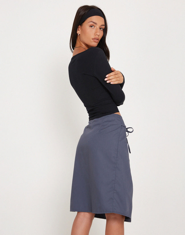 image of Yarbie Wrap Detail Midi Skirt in Charcoal Navy