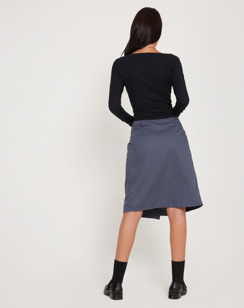 image of Yarbie Wrap Detail Midi Skirt in Charcoal Navy