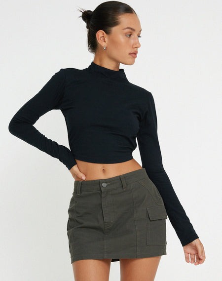 Ratmi Long Sleeve Open Back Top in Black