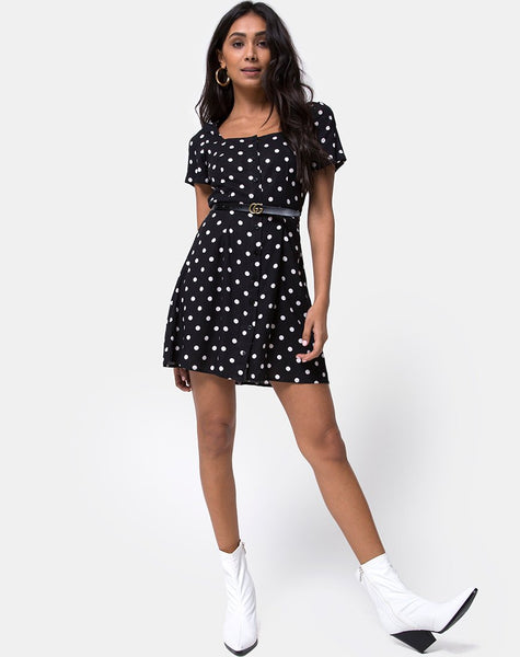 Zavacca Tea Dress in Medium Polka Black and White