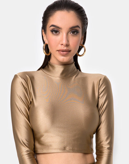 Champo Crop Top in Camel with Clear Sequin