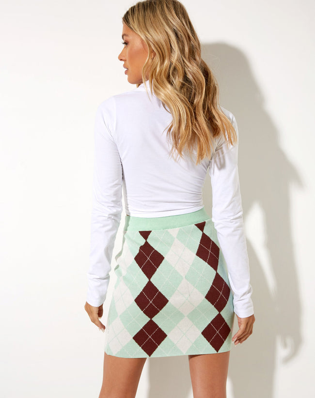 Image of Riani Mini Skirt in Argyle Green Cream and Brown