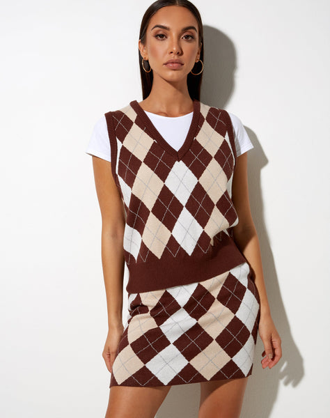 Image of Sami Vest in Knit Argyle Tan