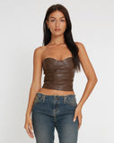 Image of Riaza Bandeau Corset Top in PU Brown