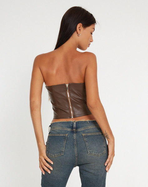 Image of Riaza Bandeau Corset Top in PU Brown