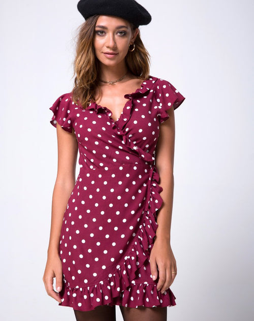 Rica Dress in Medium Polka Wine