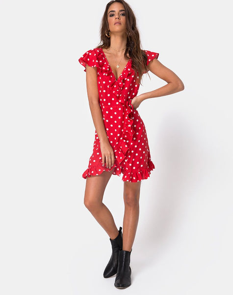 Rica Skater Dress in Medium Polka Red and White