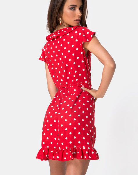 Rica Skater Dress in Medium Polka Red and White