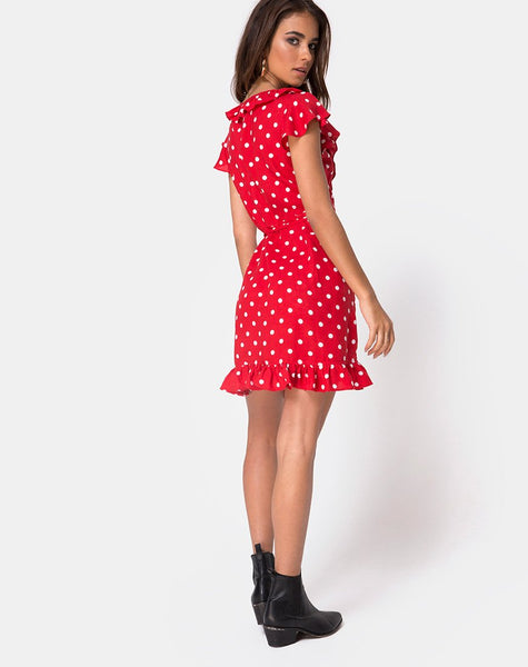 Rica Skater Dress in Medium Polka Red and White