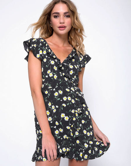 Rawa Wrap Dress in Ditsy Sunflower