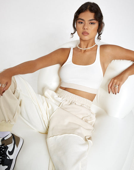 Ruta Crop Top in Panelled Ivory and Winter White