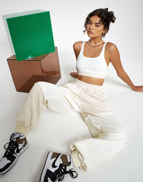 Image of Motel X Barbara Kristoffersen Ricci Crop Top in Panelled Ivory and Winter White