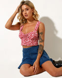 Image of Ridis Vest Crop Top in Ditsy Butterfly Peach and Red