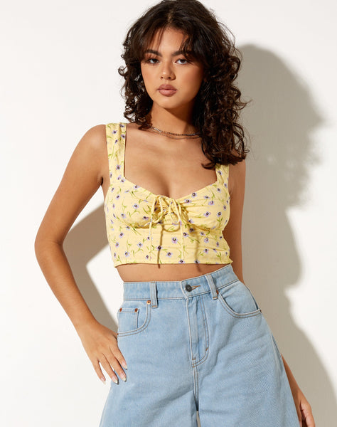 Image of Ridis Vest Crop Top in Wild Flower Lemon Drop