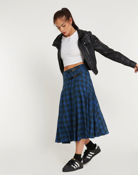 image of Rigifa Midi Skirt in Tartans Blue Grey