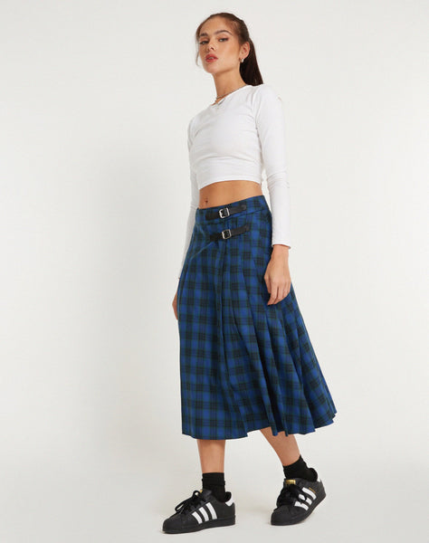 image of Rigifa Midi Skirt in Tartans Blue Grey