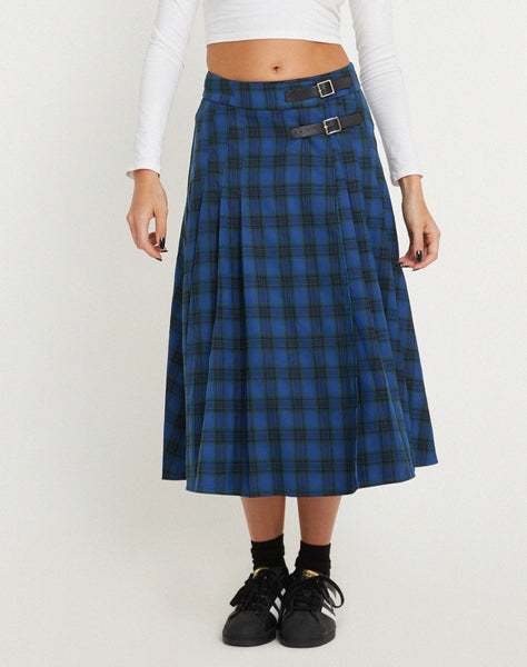 image of Rigifa Midi Skirt in Tartans Blue Grey