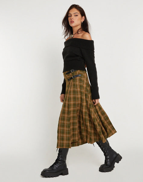 image of Rigifa Midi Skirt in Tartans Green Brown