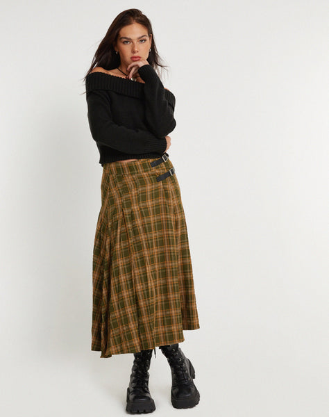 image of Rigifa Midi Skirt in Tartans Green Brown