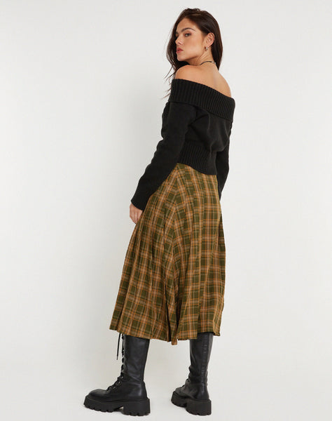 image of Rigifa Midi Skirt in Tartans Green Brown