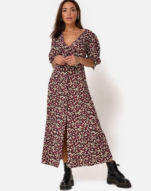 Rigita Dress in Floral Field Plum