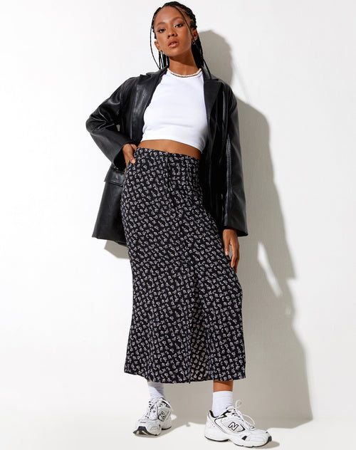 Image of Rima Midi Skirt in Dark Base Floral Black