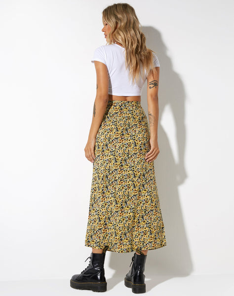 image of Rima Midi Skirt in Spring Ditsy Yellow