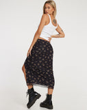 IMAGE OF Rindai Midi Skirt in Femme Floral Black and Gold