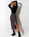 Image of Rindai Midi Skirt in Femme Floral Blue and Brown