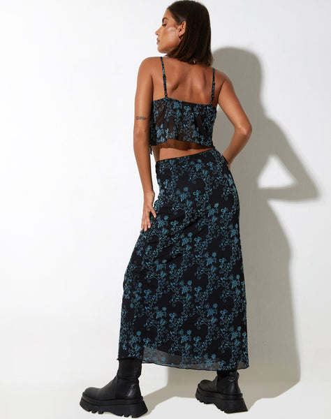 image of Rindu Midi Skirt in Butterfly Vine Flock Blue