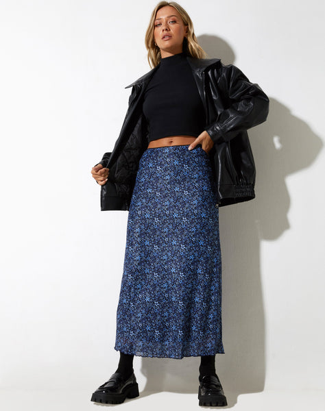 image of Rindu Midi Skirt in Flower Garden Blue