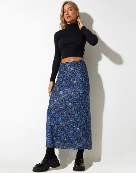 Rindu Midi Skirt in Butterfly Vine Flock Blue