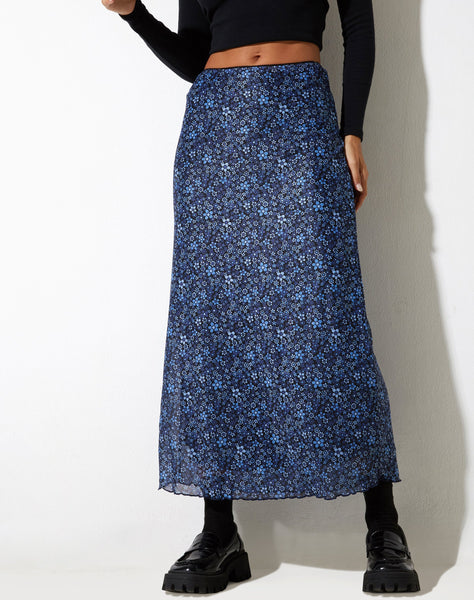 image of Rindu Midi Skirt in Flower Garden Blue