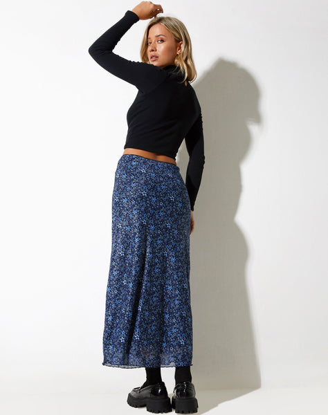 image of Rindu Midi Skirt in Flower Garden Blue