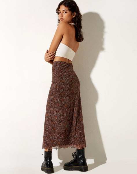 Image of Rindu Midi Skirt in Flower Garden Brown