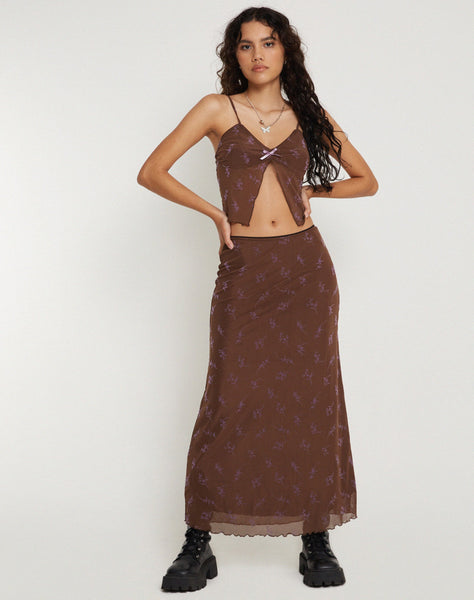 Image of Rindu Maxi Skirt in Flower Stem Flock Brown